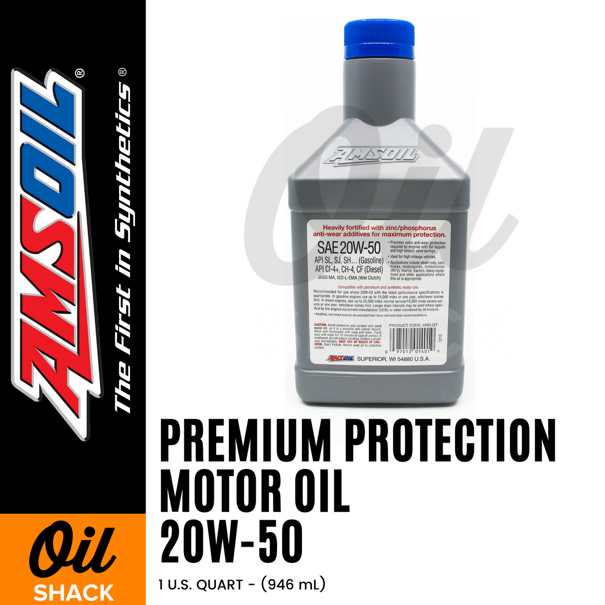 AMSOIL 20W50 PREMIUM PROTECTION ENGINE OIL FULLY SYNTHETIC (1 QUART)