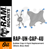 RAM MOUNTS | RAP-UN-CAP-4U | Rubber Cap 4-Pack Replacement (Black, Blue, Red)