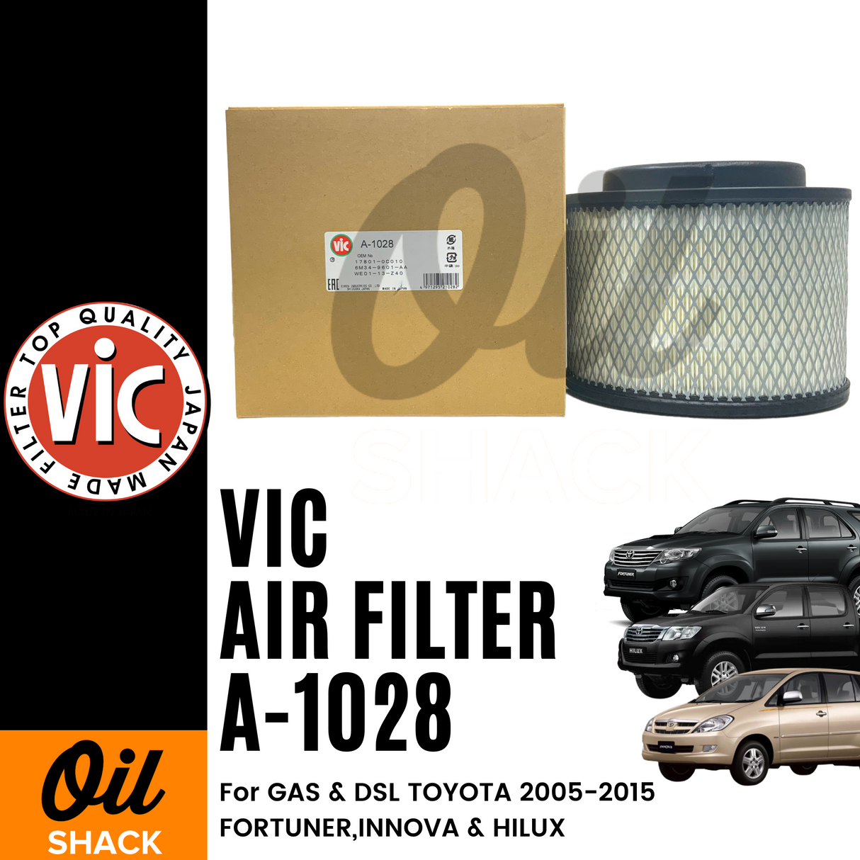 VIC A-1028 AIR FILTER (Toyota Fortuner, Hilux & Innova 2005)