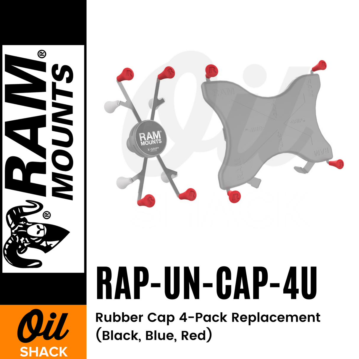 RAM MOUNTS | RAP-UN-CAP-4U | Rubber Cap 4-Pack Replacement (Black, Blue, Red)