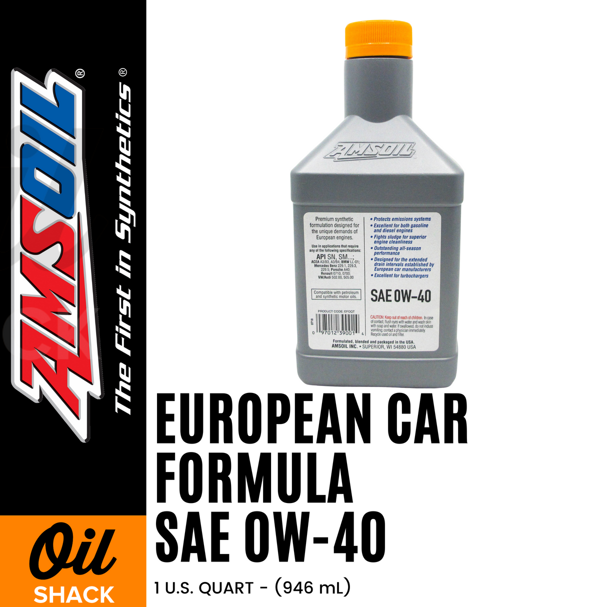 AMSOIL 0W40 EUROPEAN FORMULA CLASSIC ESP ENGINE OIL FULLY SYNTHETIC (1 QUART)