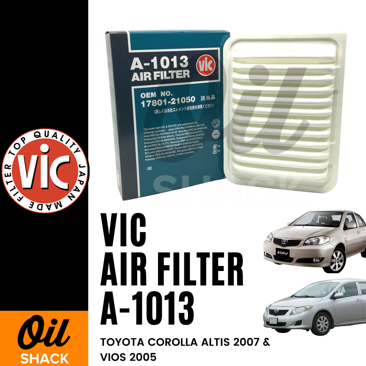 VIC A-1013 AIR FILTER (Toyota Corolla Altis 2007, Vios 2005)