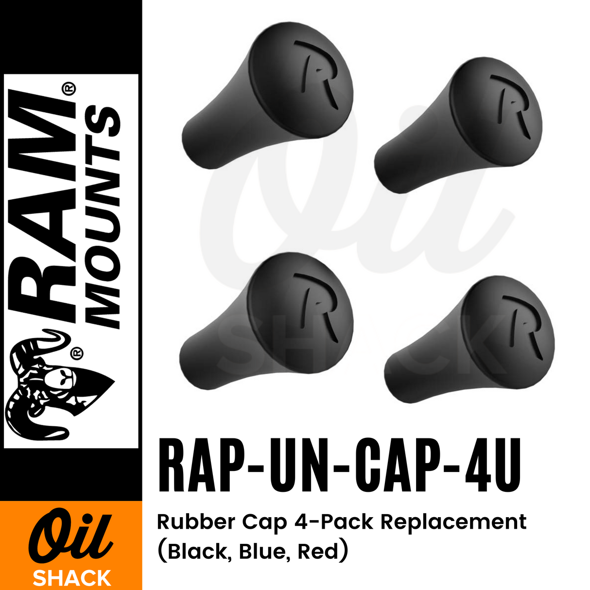 RAM MOUNTS | RAP-UN-CAP-4U | Rubber Cap 4-Pack Replacement (Black, Blue, Red)