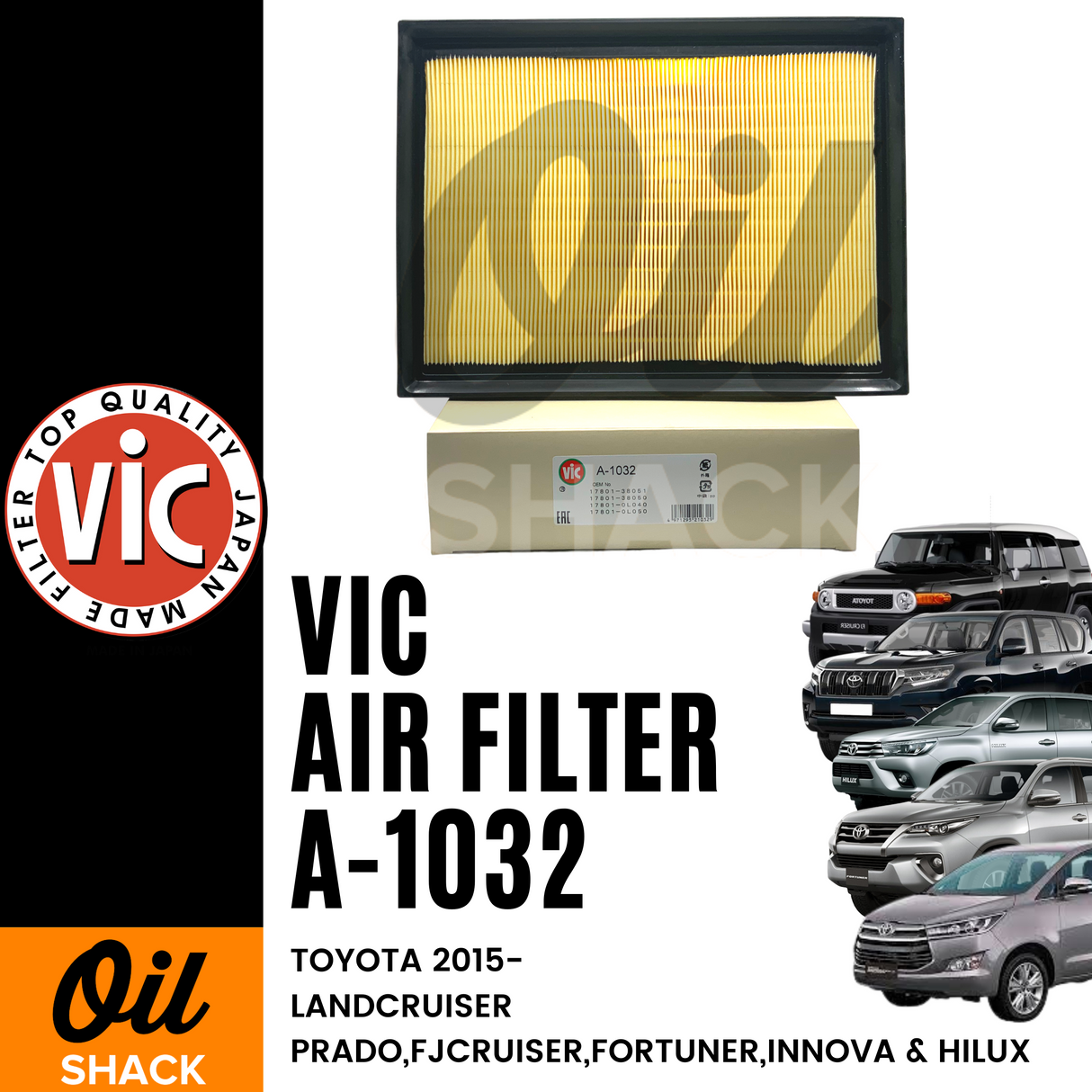 VIC A-1032 AIR FILTER (TOYOTA LANDCRUISER PRADO, FJ CRUISER, FORTUNER, INNOVA & HILUX 2015 UP)