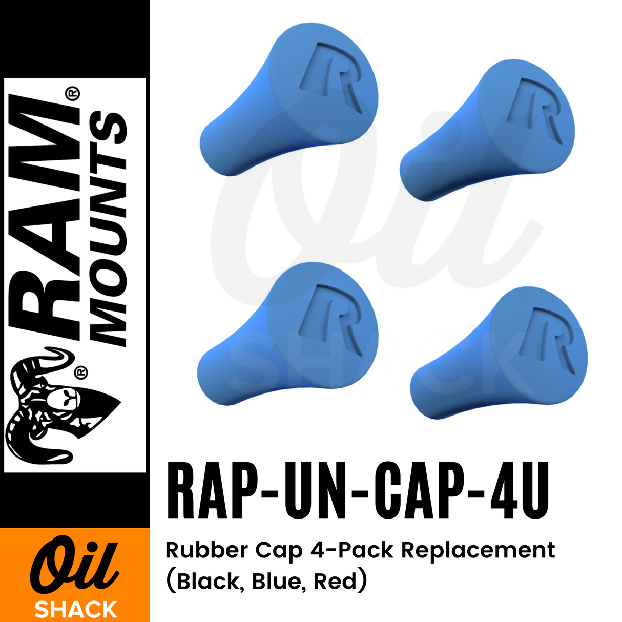 RAM MOUNTS | RAP-UN-CAP-4U | Rubber Cap 4-Pack Replacement (Black, Blue, Red)